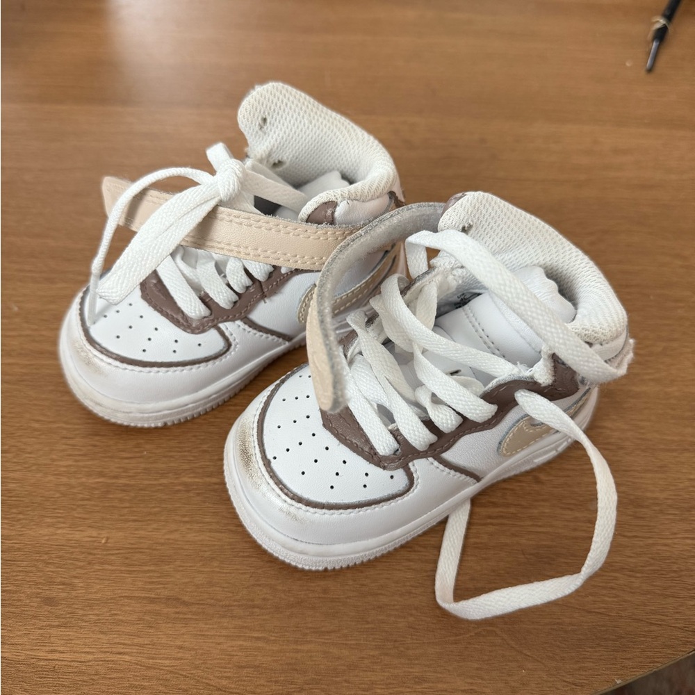 Nike Kids White and Tan Sneakers Air Force Ones
